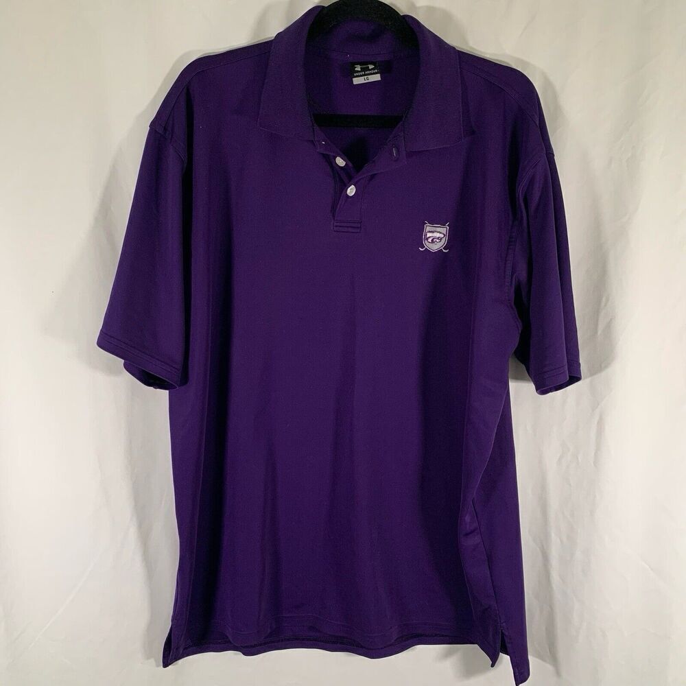 K State Wildcats Under Armour Golf Polo Shirt Men's Large Purple Short Sleeve
